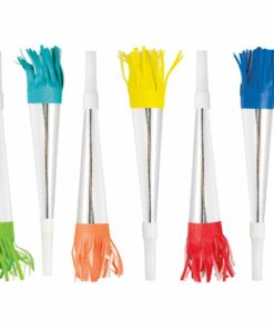 Silver Foil Party Blowers with Multi Coloured Fringe