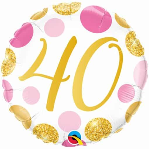 40th Birthday Pink & Gold Dots Balloon