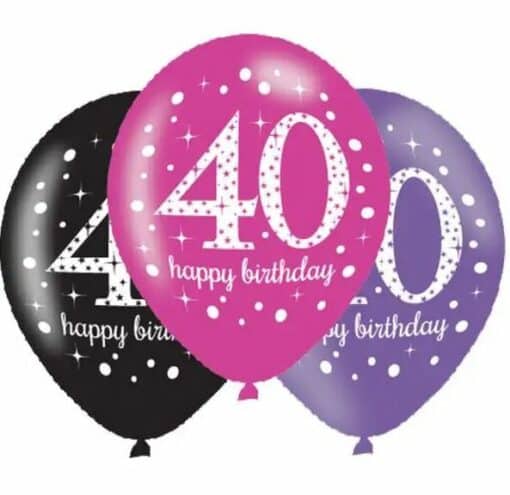 Happy 40th Birthday Pink Mix Sparkling Celebration Balloons