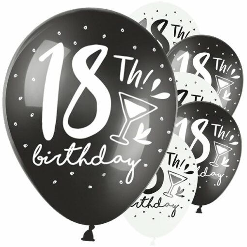 18th Birthday Black & White Printed Balloons