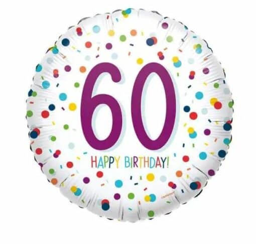 60th Birthday Rainbow Confetti Foil Balloon