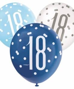 Blue & White Glitz 18th Birthday Latex Balloons