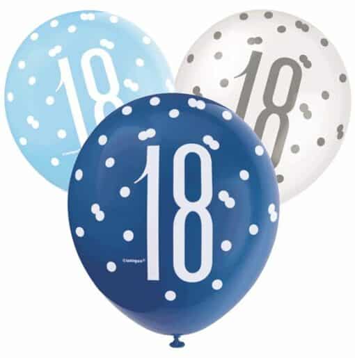 Blue & White Glitz 18th Birthday Latex Balloons