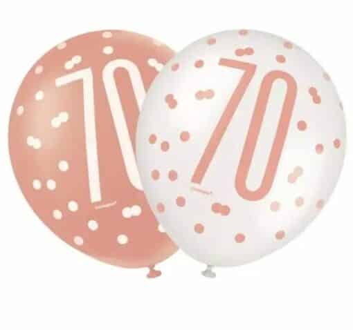 Rose Gold 70th Glitz Latex Balloons