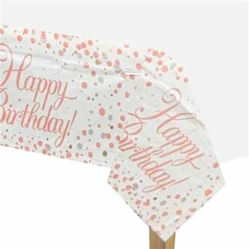 Rose Gold Sparkling Fizz Plastic Happy Birthday Tablecover