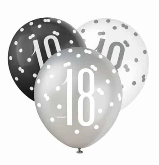 Black, Silver & White Glitz 18th Birthday Latex Balloons