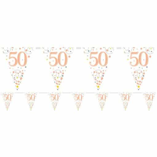 White & Rose Gold 50th Foil Bunting