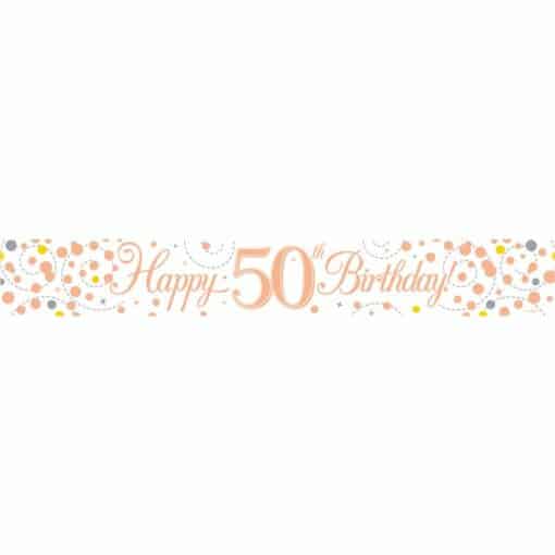 White & Rose Gold 'Happy 50th Birthday' Banner