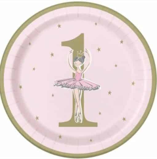 Ballerina 1st Birthday Paper Plates