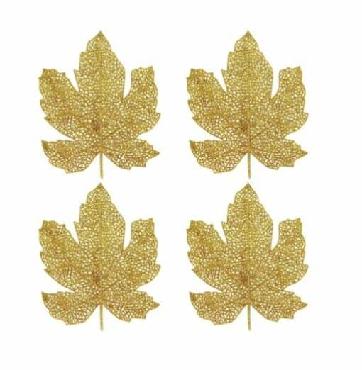 Gold Glittered Autumn Fall Leaf Decorations