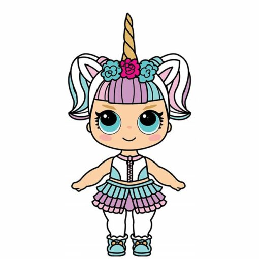 Cute Doll with Large Eyes & Unicorn Horn Cardboard Cutout