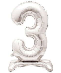 Silver Number 3 Shaped Stand Up Balloon