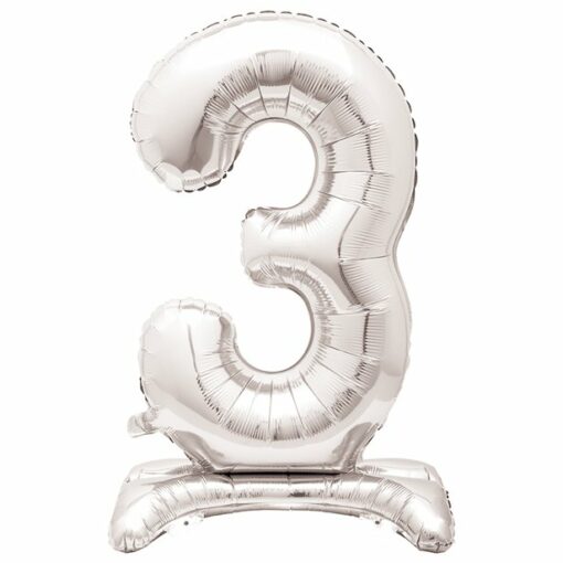 Silver Number 3 Shaped Stand Up Balloon