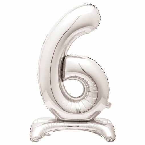 Silver Number 6 Shaped Stand Up Balloon