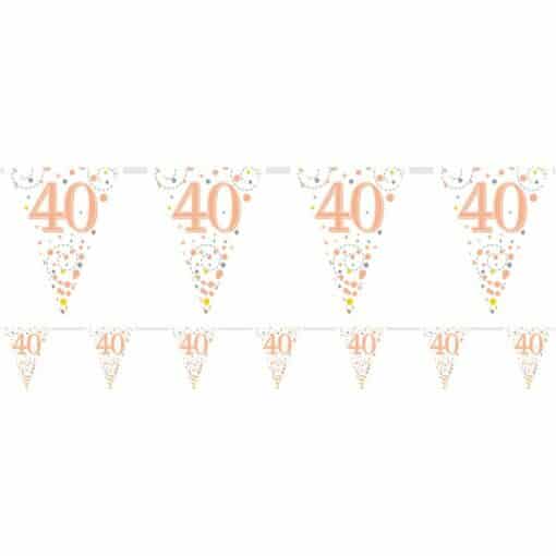 White & Rose Gold 40th Foil Bunting