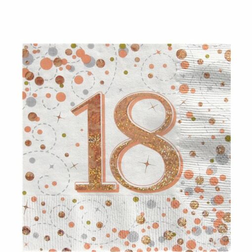 White & Rose Gold Happy 18th Birthday Napkins