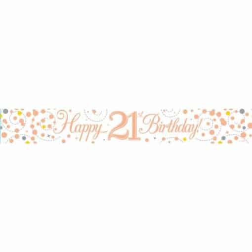 Made of foil Printed with Happy 21st  Birthday Stylish Rose Gold & White Design Can be cut into 3 banners with scissors Banner is 2.7 metres long More 18th Birthday Ideas In Stock Here