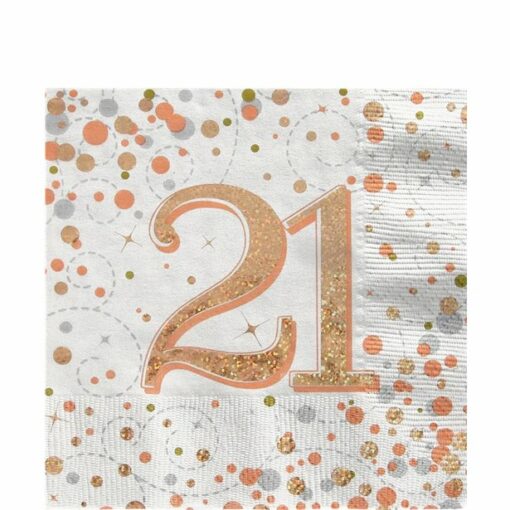 White & Rose Gold Happy 21st Birthday Napkins