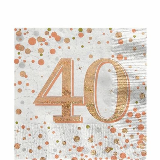 White & Rose Gold Happy 40th Birthday Napkins