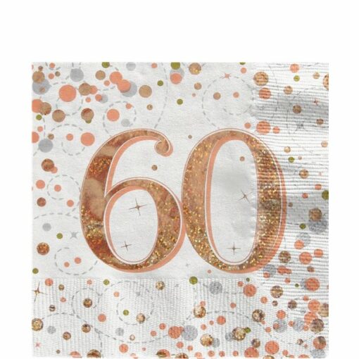 White & Rose Gold Happy 60th Birthday Napkins