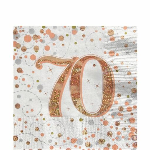 White & Rose Gold Happy 70th Birthday Napkins