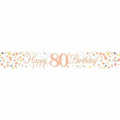 White & Rose Gold 'Happy 80th Birthday' Banner