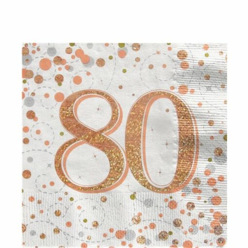 White & Rose Gold Happy 80th Birthday Napkins