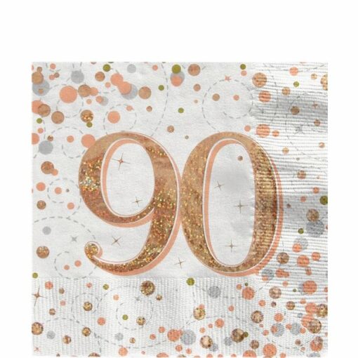 White & Rose Gold Happy 90th Birthday Napkins