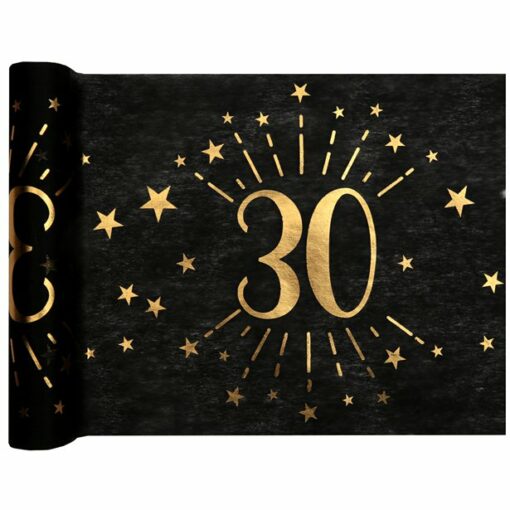 30th Black Metallic Fabric Table Runner