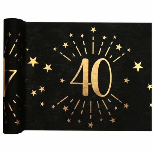 40th Black Metallic Fabric Table Runner