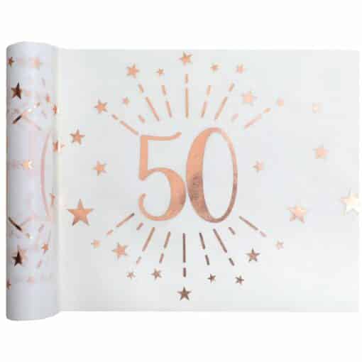 50th White Metallic Fabric Table Runner