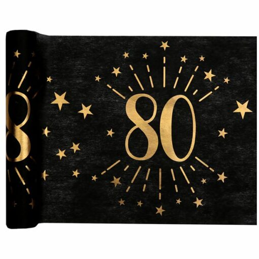 80th Black Metallic Fabric Table Runner