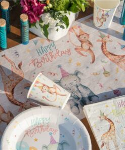 Animal Happy Birthday Fabric Table Runner