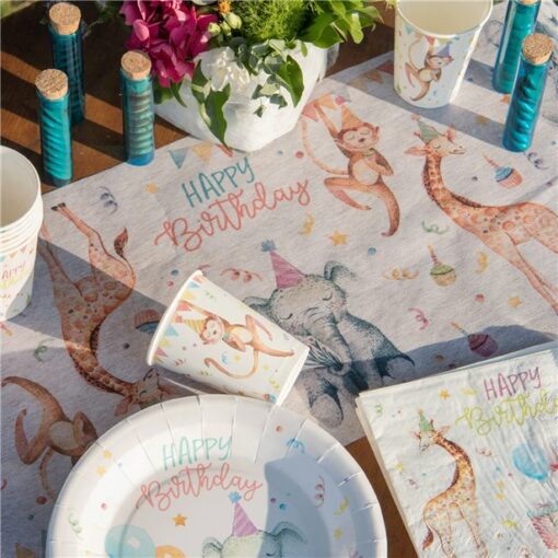 Animal Happy Birthday Fabric Table Runner