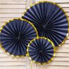 Navy & Gold Paper Fan Decorations