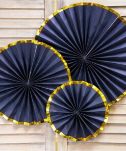 Navy & Gold Paper Fan Decorations