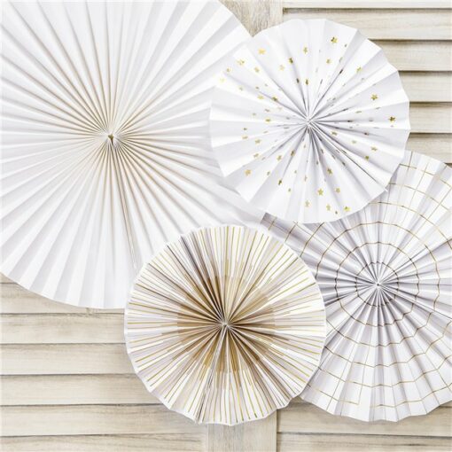 White & Gold Mix Fan Decorations