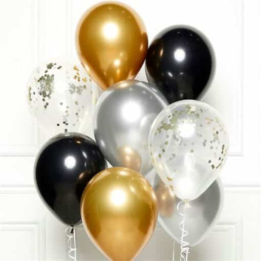 Black Gold & Silver Balloons with Ribbon