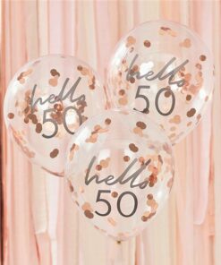 Hello 50 Rose Gold Confetti Latex Balloons