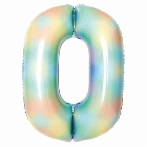 Number 0 Pastel Rainbow Foil Balloon