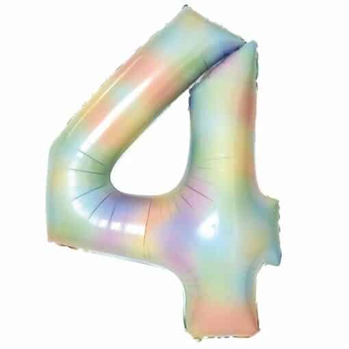 Number 4 Pastel Rainbow Foil Balloon