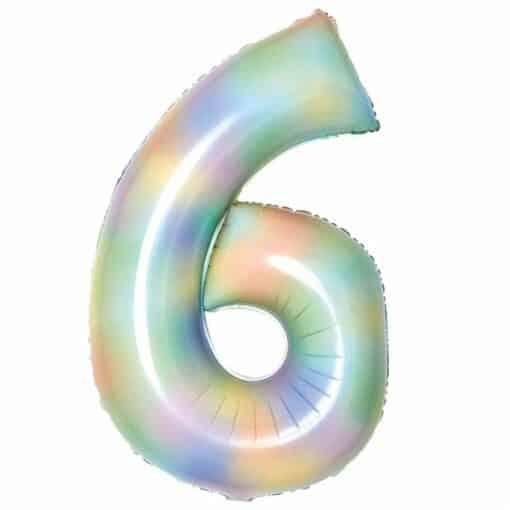 Number 6 Pastel Rainbow Foil Balloon