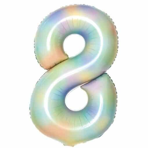 Number 8 Pastel Rainbow Foil Balloon