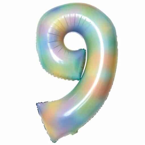 Number 9 Pastel Rainbow Foil Balloon