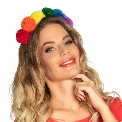 Rainbow Pompom Headband