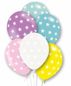 Star Print Assorted Pastel Latex Balloons