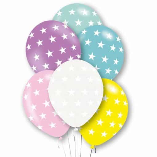 Star Print Assorted Pastel Latex Balloons