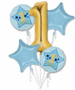 1st Birthday Blue & Gold Balloon Bouquet