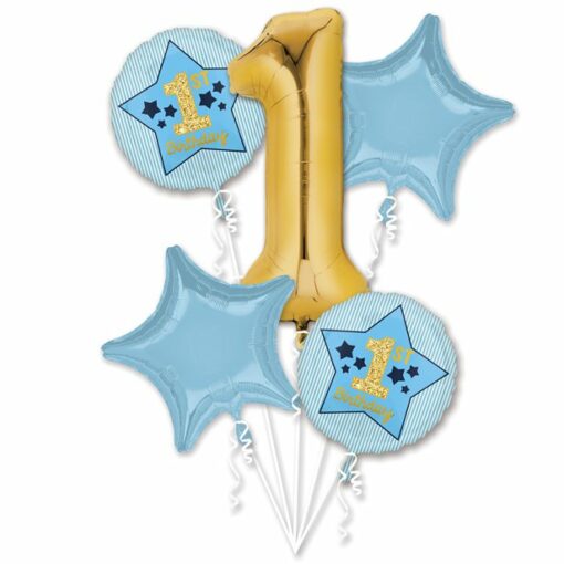 1st Birthday Blue & Gold Balloon Bouquet