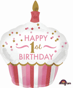 1st Birthday Girl Cupcake Supershape Balloon